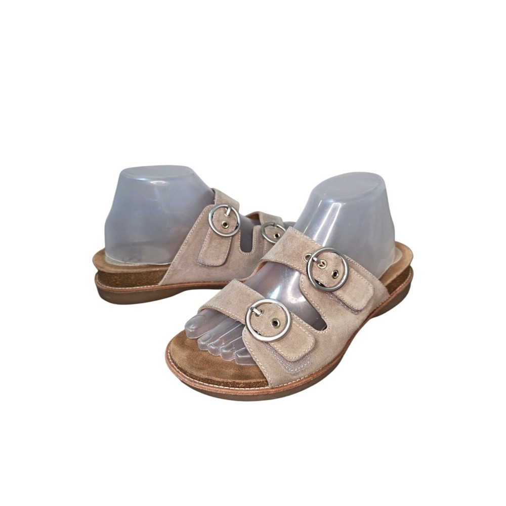 Sofft Brooklyn Slide Sandals Womens 8.5  Taupe Suede Double Buckle Comfort
